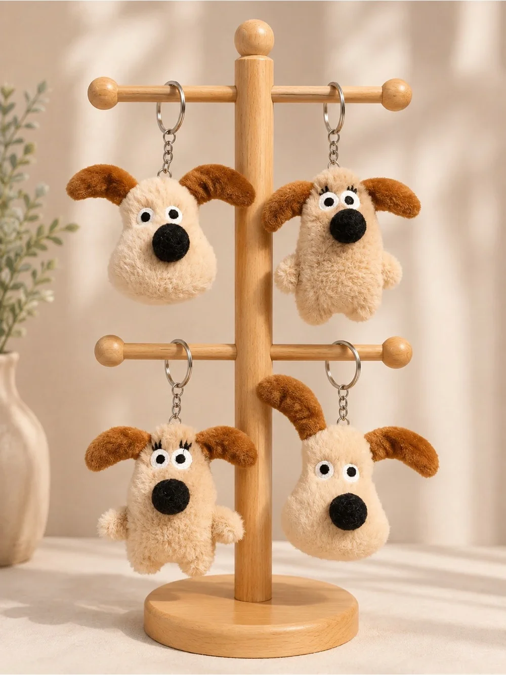 Set of 4 Plush Dog Keychain/ Double Sided Mirror